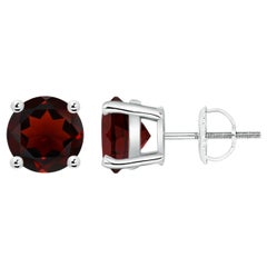 Natural Basket-Set Round 4.4ct Garnet Studs in 14K White Gold