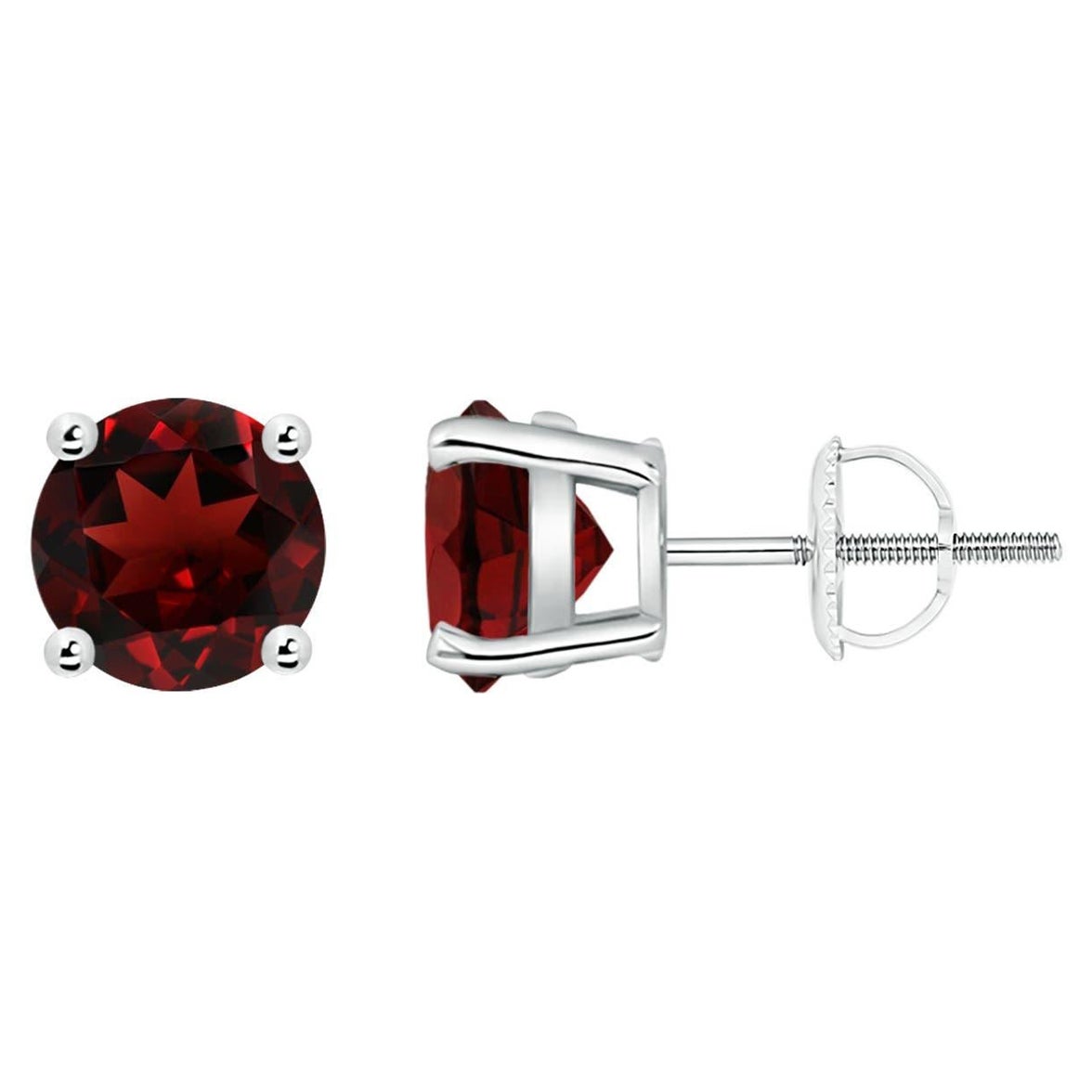 Natural Basket-Set Round 3ct Garnet Studs in 14K White Gold For Sale