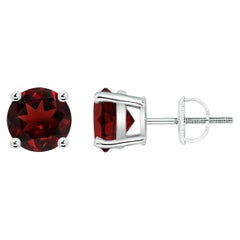 Natural Basket-Set Round 3ct Garnet Studs in 14K White Gold