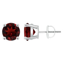 Natural Basket-Set Round 4.4ct Garnet Studs in 14K White Gold
