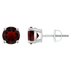 Natural Basket-Set Round 2ct Garnet Studs in Platinum