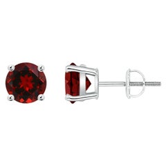 Natural Basket-Set Round 2ct Garnet Studs in 14K White Gold