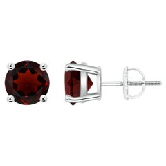 Natural Basket-Set Round 3ct Garnet Studs in Platinum