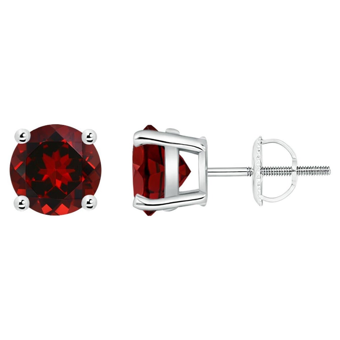 Natural Basket-Set Round 3ct Garnet Studs in 14K White Gold