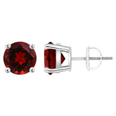 Natural Basket-Set Round 4.4ct Garnet Studs in 14K White Gold