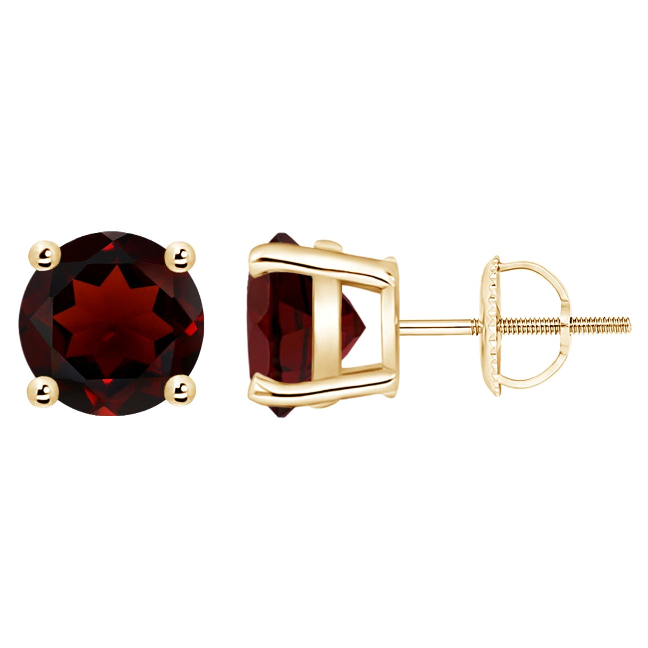 Natural Basket-Set Round 4.4ct Garnet Studs in 14K Yellow Gold