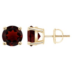 Natural Basket-Set Round 4.4ct Garnet Studs in 14K Yellow Gold