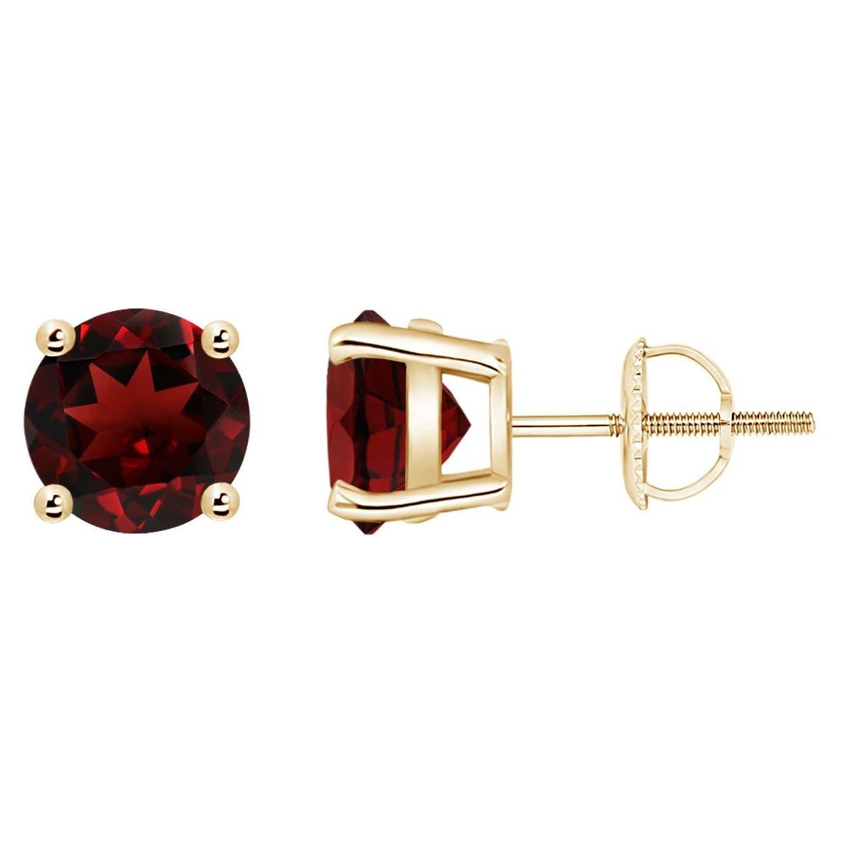 Natural Basket-Set Round 3ct Garnet Studs in 14K Yellow Gold For Sale