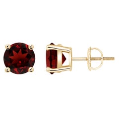 Borchie con granato tondo da 3 carati Nature Basket-Set in oro giallo 14K