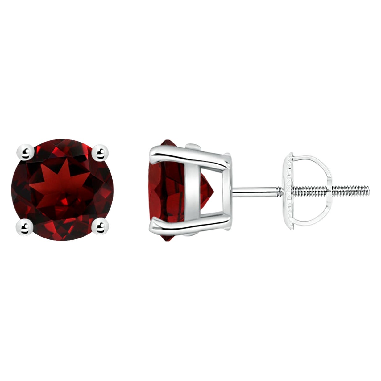 Natural Basket-Set Round 3ct Garnet Studs in Platinum For Sale