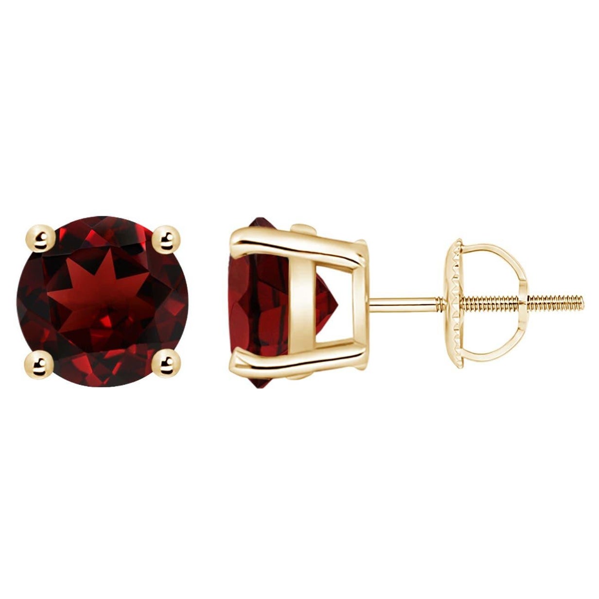 Natural Basket-Set Round 4.4ct Garnet Studs in 14K Yellow Gold For Sale