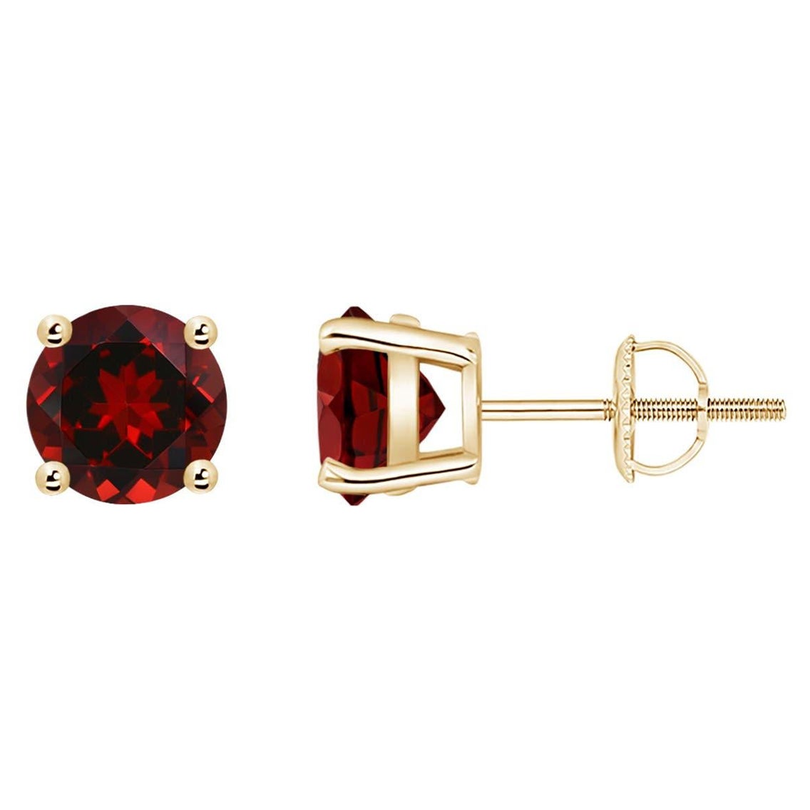 Natural Basket-Set Round 2ct Garnet Studs in 14K Yellow Gold For Sale