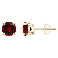 Natural Basket-Set Round 2ct Garnet Studs in 14K Yellow Gold