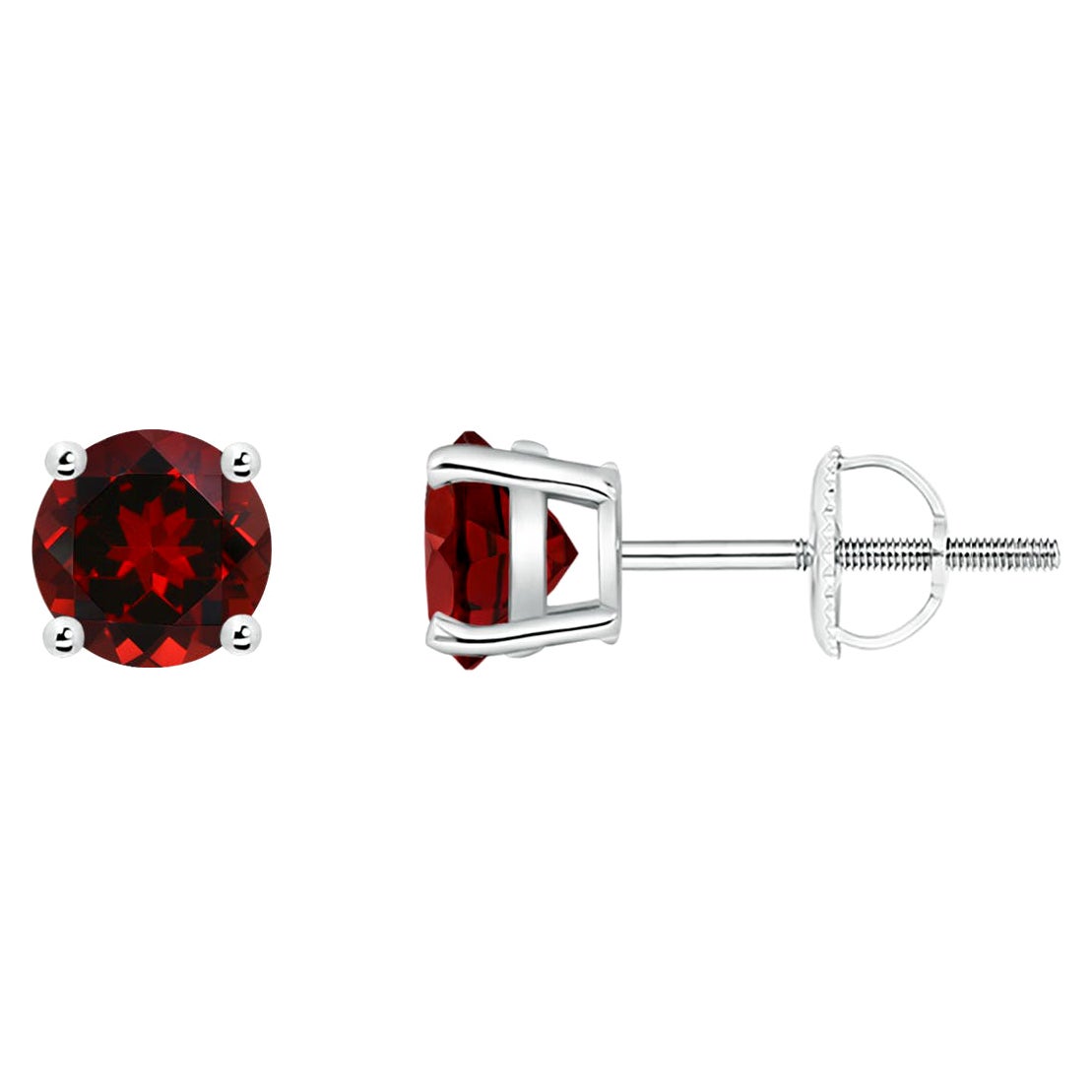 Natural Basket-Set Round 1.2ct Garnet Studs in Platinum