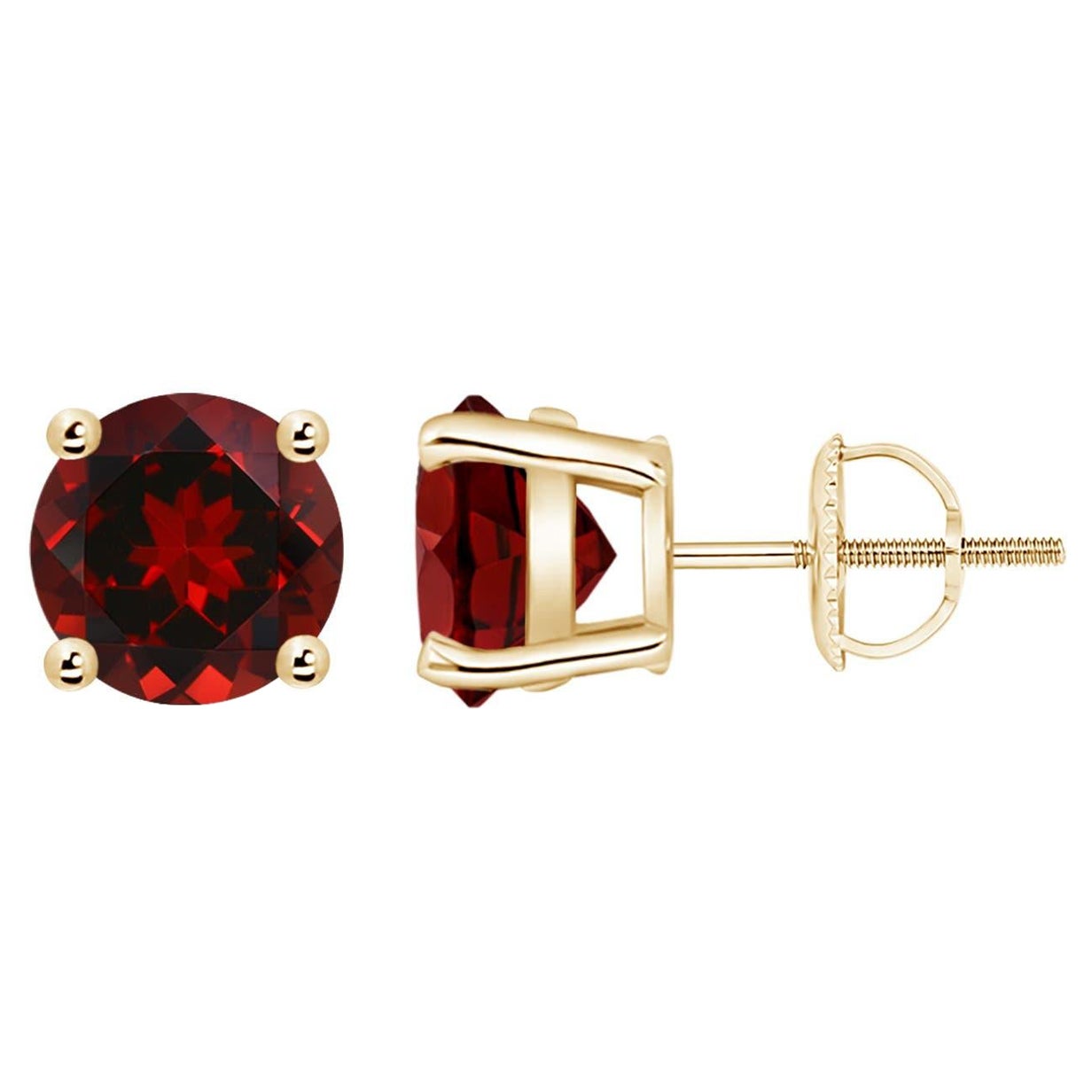 Natural Basket-Set Round 4.4ct Garnet Studs in 14K Yellow Gold For Sale