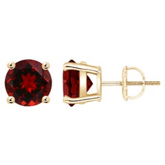 Natural Basket-Set Round 4.4ct Garnet Studs in 14K Yellow Gold