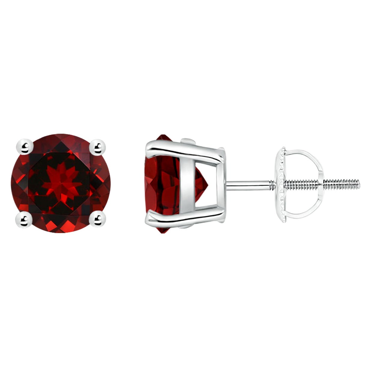 Natural Basket-Set Round 3ct Garnet Studs in Platinum