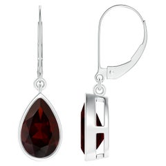 Natural Bezel-Set Pear 3ct Garnet Leverback Drop Earrings in Platinum