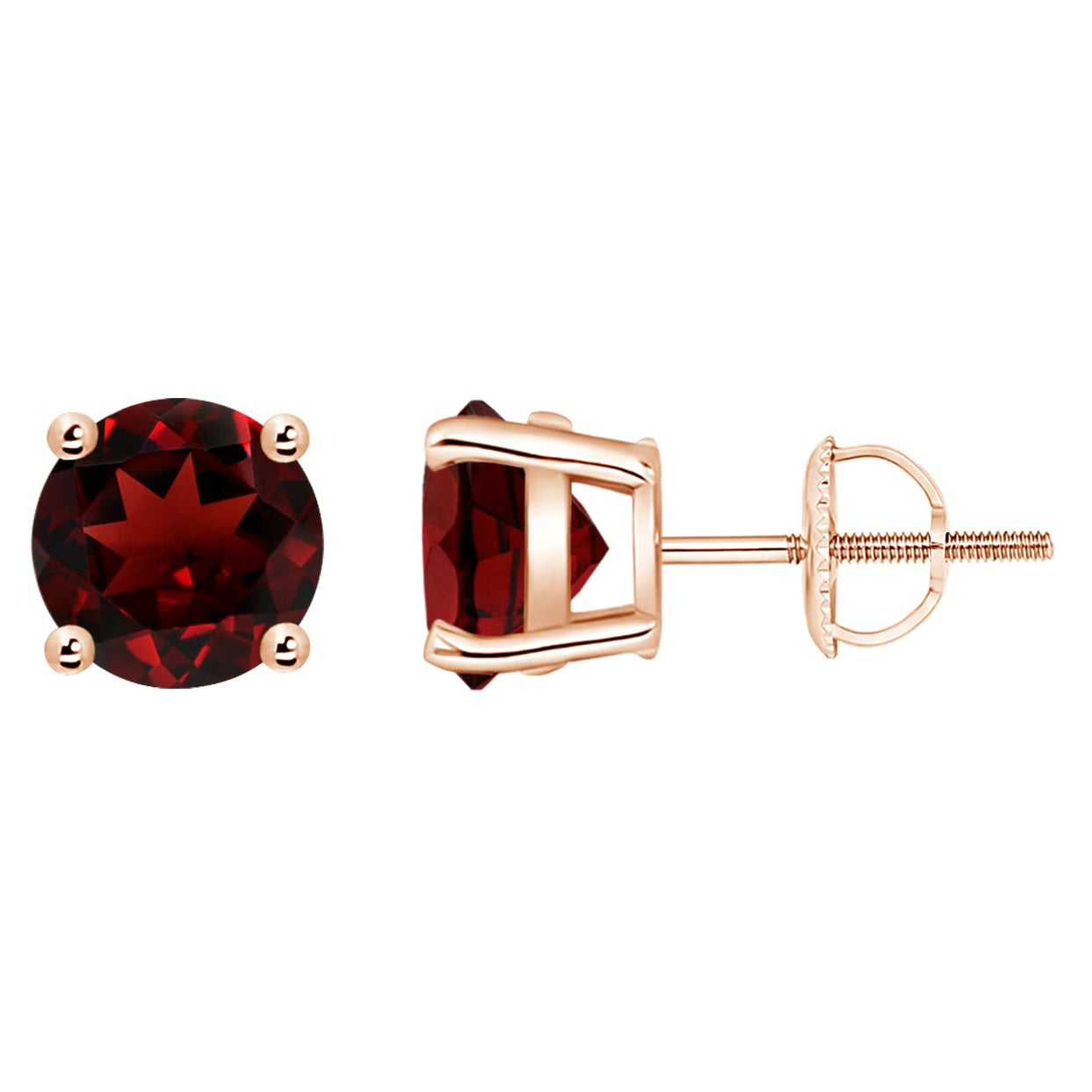 Natural Basket-Set Round 3ct Garnet Studs in 14K Rose Gold