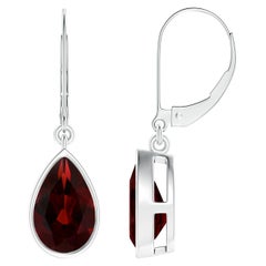 Natural Bezel-Set Pear 3ct Garnet Leverback Drop Earrings in Platinum