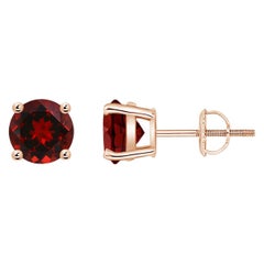 Natural Basket-Set Round 2ct Garnet Studs in 14K Rose Gold