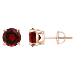 Natural Basket-Set Round 2ct Garnet Studs in 14K Rose Gold