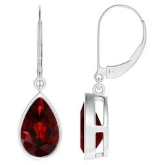 Natural Bezel-Set Pear 3ct Garnet Leverback Drop Earrings in Platinum