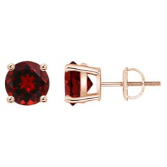 Natural Basket-Set Round 3ct Garnet Studs in 14K Rose Gold