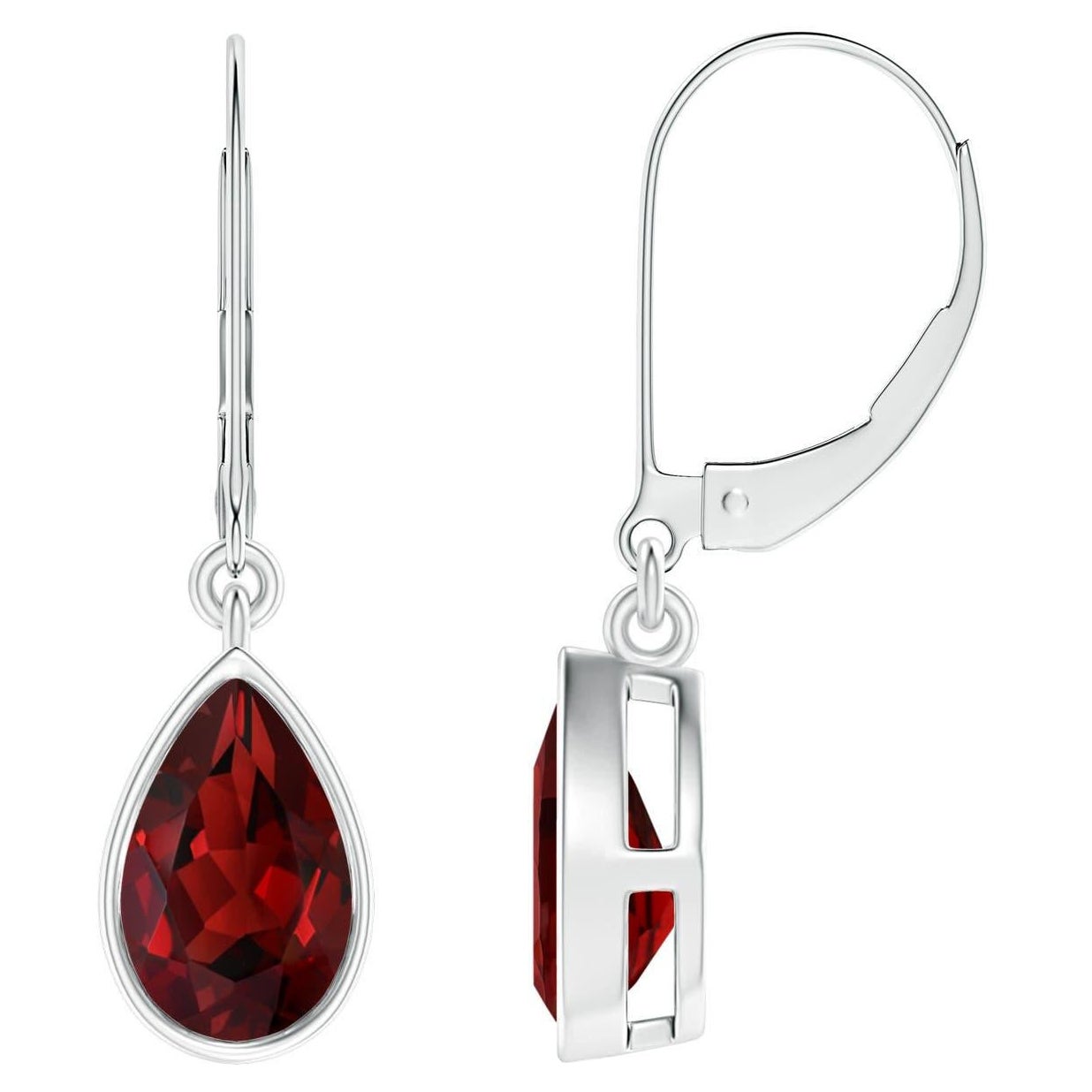 Natural Bezel-Set Pear 2.4ct Garnet Leverback Drop Earrings in Platinum For Sale