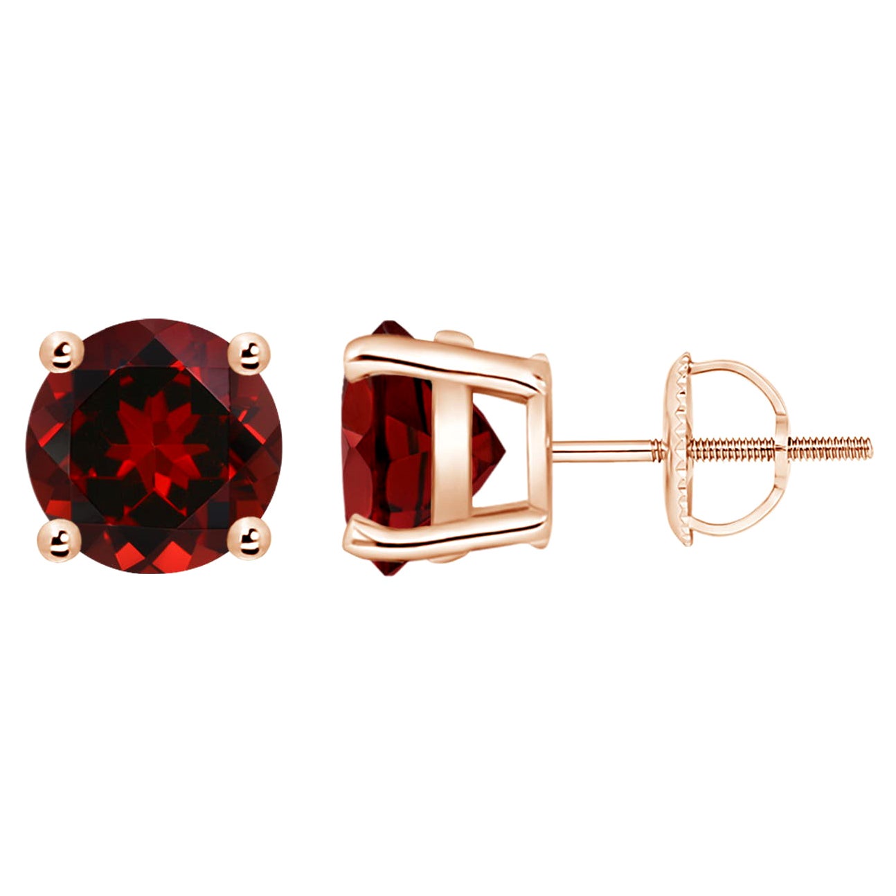Natural Basket-Set Round 4.4ct Garnet Studs in 14K Rose Gold