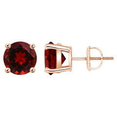 Natural Basket-Set Round 4.4ct Garnet Studs in 14K Rose Gold