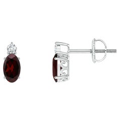 Natural Oval 0.50ct Garnet Stud Earrings with Diamond in Platinum
