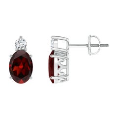 Orecchini con granato ovale naturale da 1,8 carati e diamante in platino (dimensioni 7x5 mm)