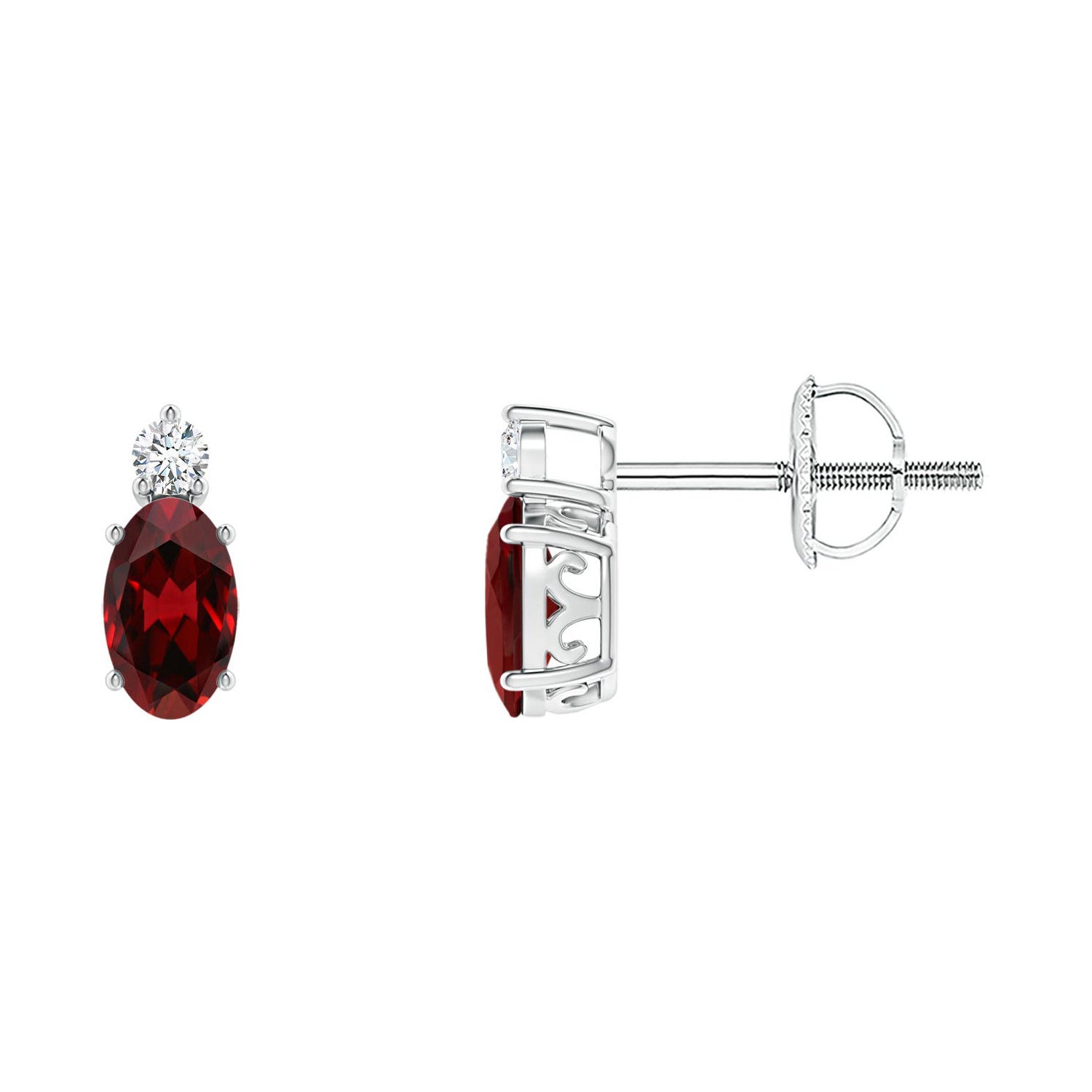 Natural Oval 0.50ct Garnet Stud Earrings with Diamond in Platinum