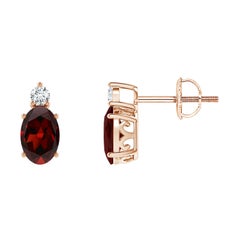 Orecchini con granato ovale naturale da 1,1 carati con diamante in oro rosa 14 carati (misura 6x4 mm)