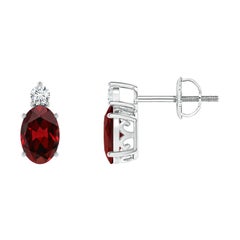 Orecchini con granato ovale naturale da 1,1 carati e diamante in platino (dimensioni 6x4 mm)