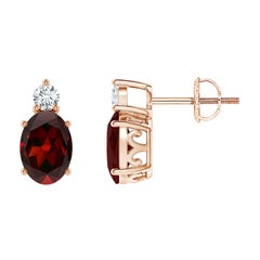 Orecchini con granato ovale naturale da 1,8 carati con diamante in oro rosa 14 carati (dimensioni 7x5 mm)