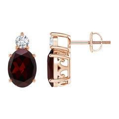Pendientes Ovalados Naturales de Granate de 2,9ct con Diamante en Oro Rosa de 14K