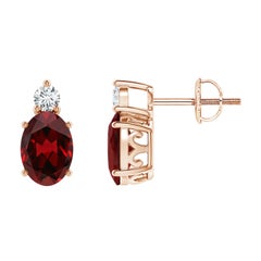 Orecchini con granato ovale naturale da 1,8 carati con diamante in oro rosa 14 carati (dimensioni 7x5 mm)