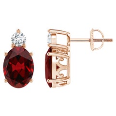 Pendientes Ovalados Naturales de Granate de 2,9ct con Diamante en Oro Rosa de 14K