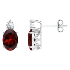 Orecchini con granato ovale naturale da 1,8 carati con diamante in argento 925