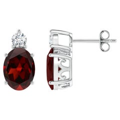 Natürliche ovale 2,9 Karat Granat-Ohrstecker mit Diamant in 925 Sterlingsilber