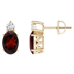 Natürliche ovale 1,8 Karat Granat-Ohrstecker mit Diamant 14K Gelbgold (Größe 7x5 mm)