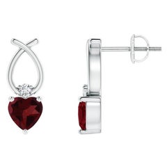 Boucles d'oreilles en platine avec grenats en forme de cœur naturel de 0,50 carat et diamants