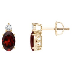 Orecchini con granato ovale naturale da 1,1 carati con diamante in oro giallo 14 carati (dimensioni 6x4 mm)