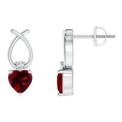 Natural Heart Shaped 0.50ct Garnet Earrings with Diamond in Platinum