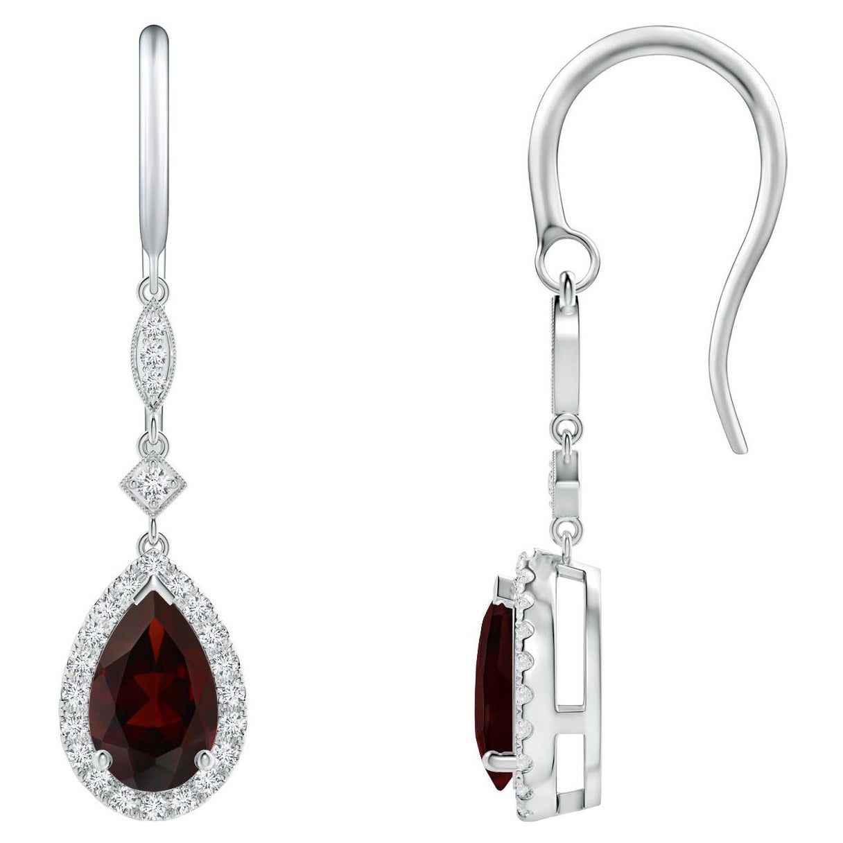 Natural Pear-Shaped 2.4ct Garnet Drop Earrings with Diamond in Platinum