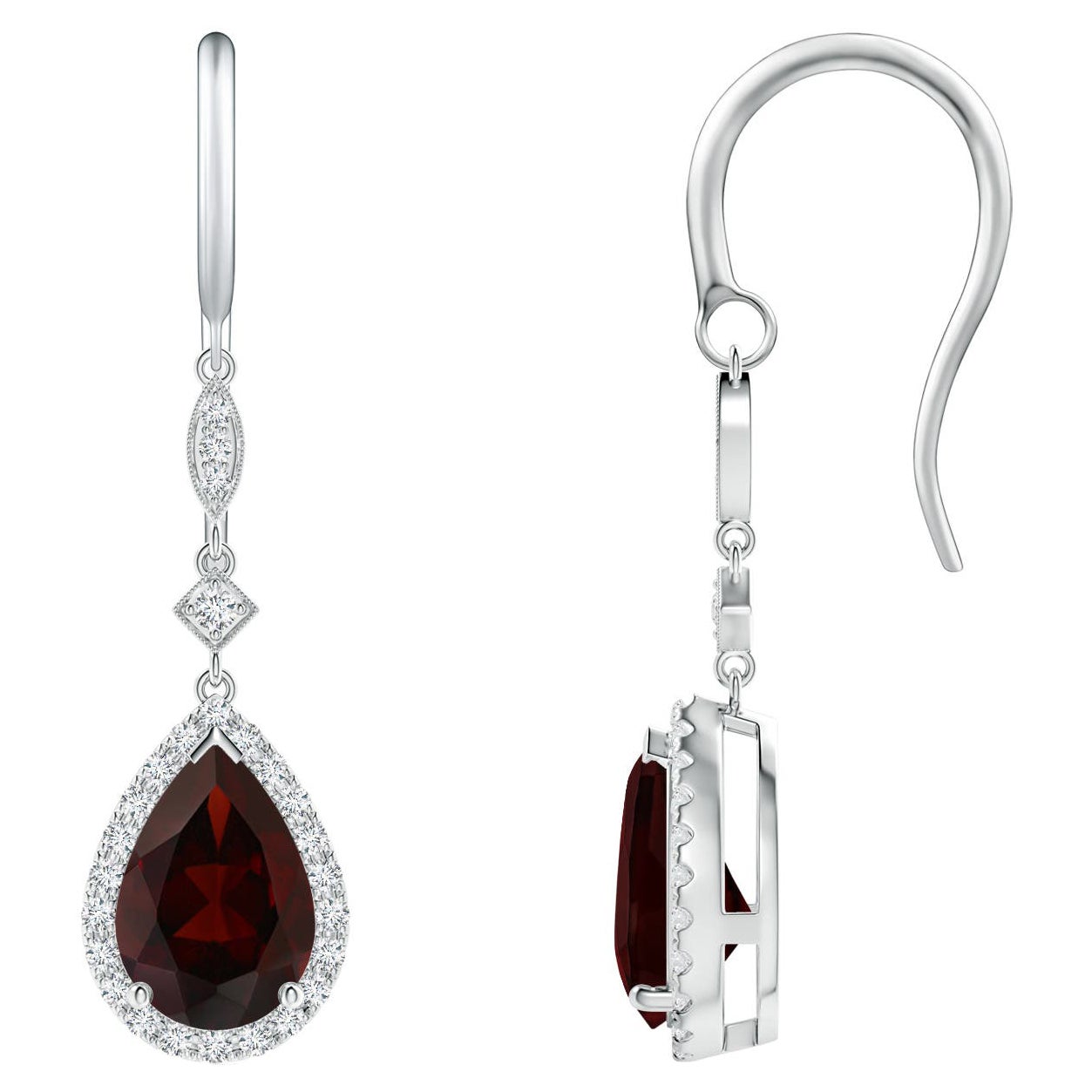 Natural Pear-Shaped 3ct Garnet Drop Earrings with Diamond in Platinum