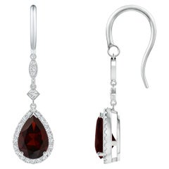 Natural Pear-Shaped 3ct Garnet Drop Earrings with Diamond in Platinum