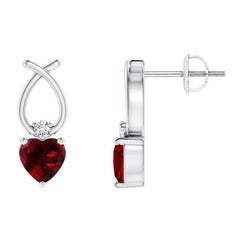 Natural Heart Shaped 0.50ct Garnet Earrings with Diamond in 14K White Gold